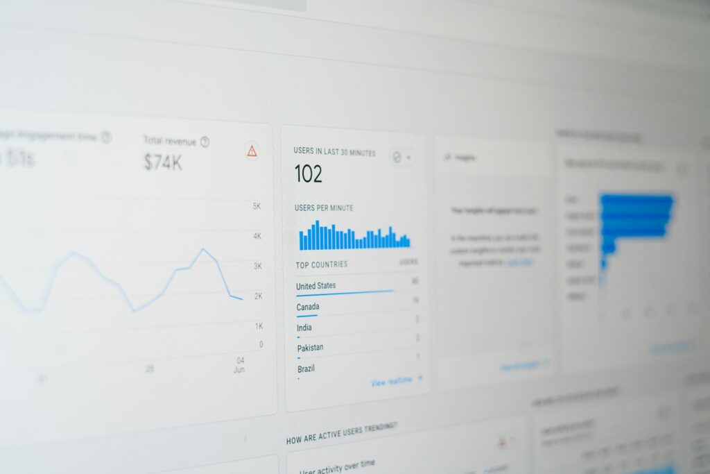 Künstliche Intelligenz in der Finanzanalyse: Bildschirm mit Datenreihen und Auswertungen